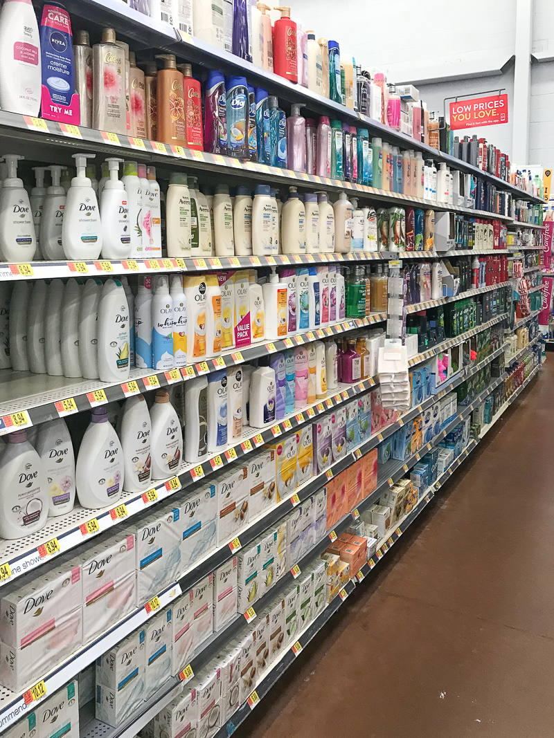 Dial Spring Water products in Walmart, personal hygiene aisle in Walmart