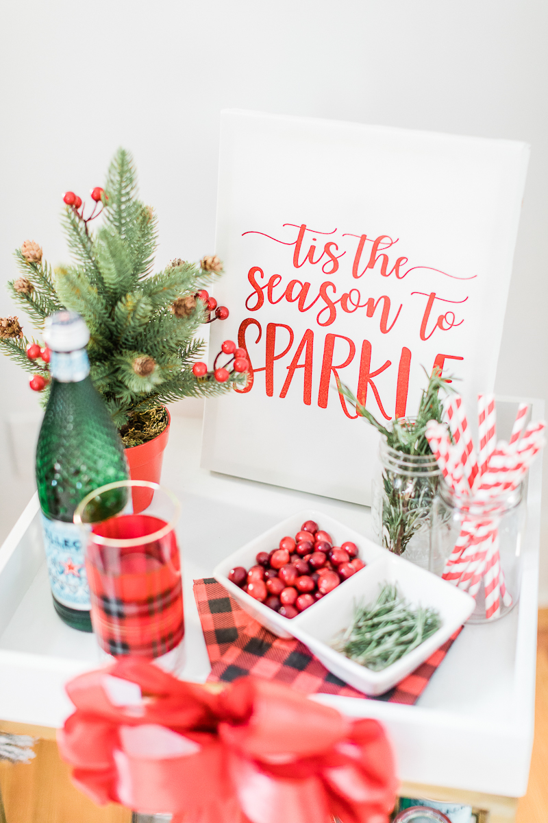 Tis the Season to Sparkle canvas, holiday bar cart styling ideas, popular lifestyle blogger Stephanie Ziajka, popular lifestyle blog Diary of a Debutante