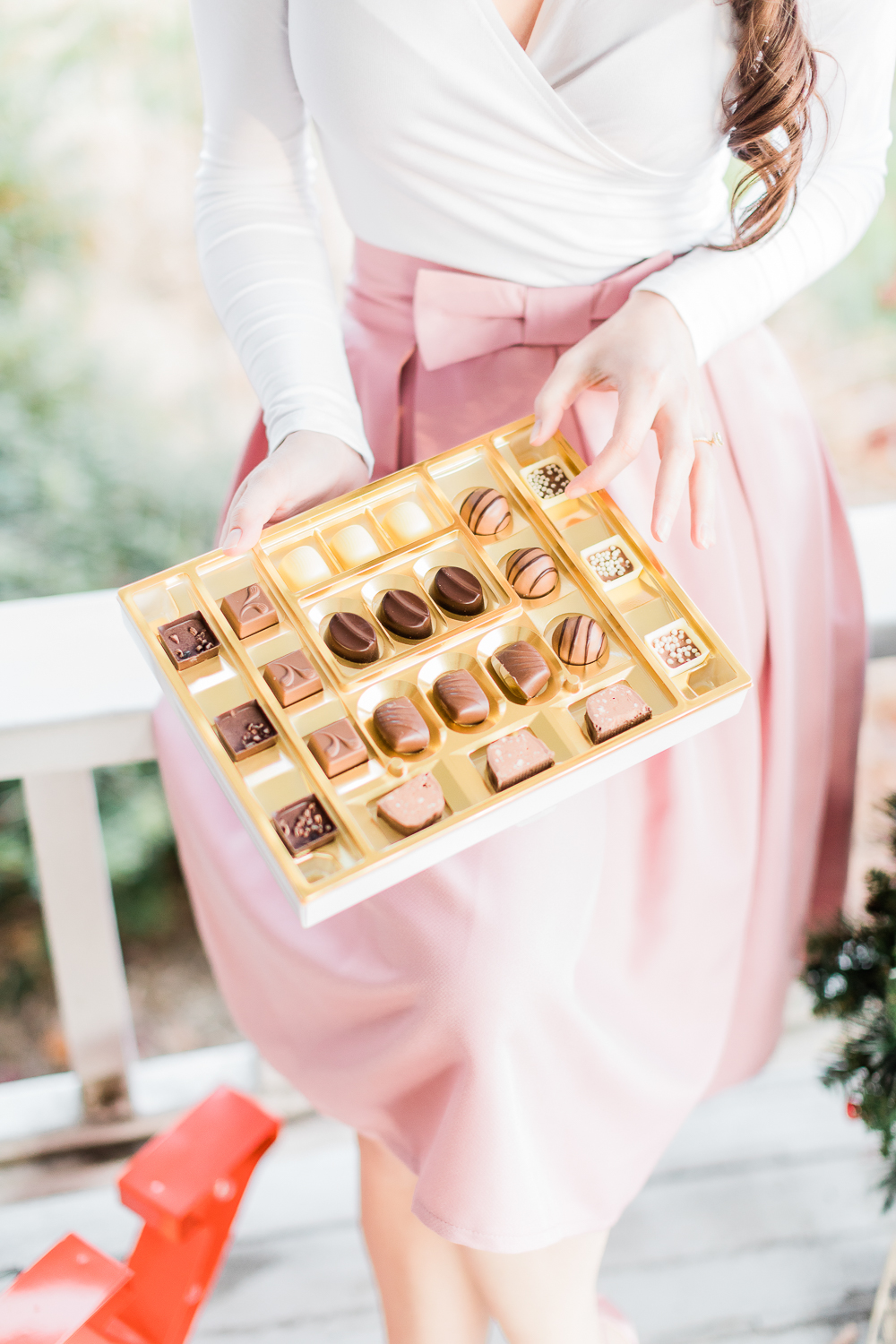Ferrero Golden Gallery Signature Chocolates, gold tray of chocolates, pink bow skirt, popular lifestyle blog Diary of a Debutante, popular lifestyle blogger Stephanie Ziajka