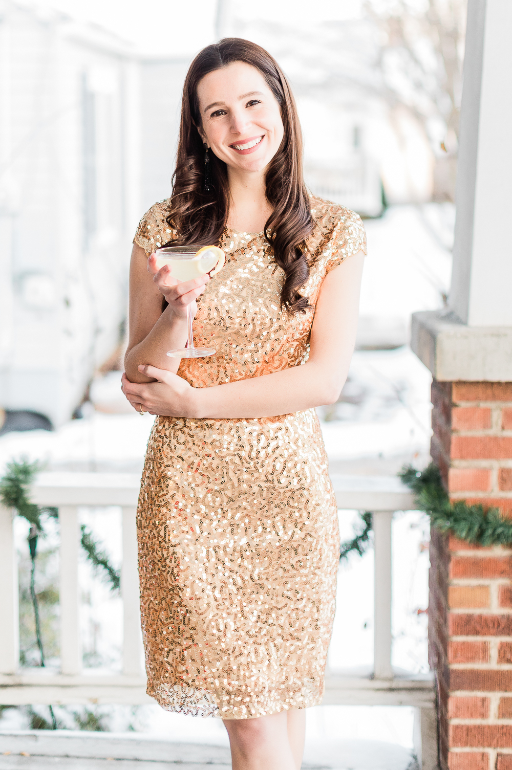 Affordable fashion blogger Stephanie Ziajka styles an Amazon gold sequin cocktail dress for Christmas party on Diary of a Debutante