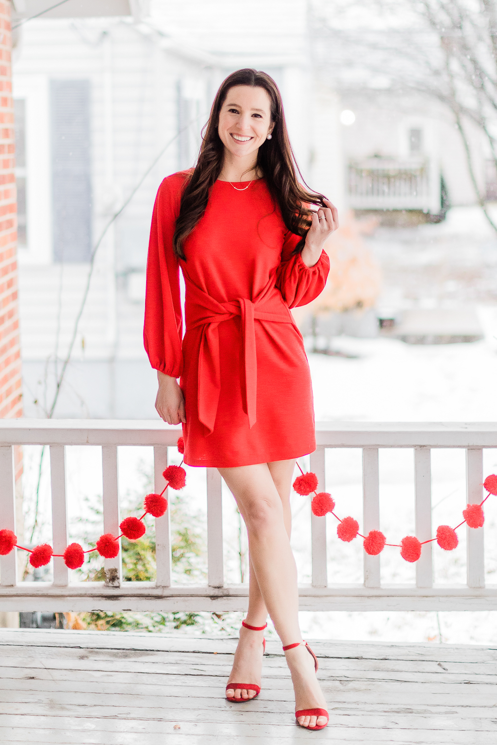 Amazon tie waist sweater pencil dress, Amazon red block heel sandals, Tiffany smile pendant necklace, Date Night Outfit Ideas for Valentine's Day, Valentines Day outfit ideas, Galentines Day outfit ideas, Valentines Day outfits, popular affordable fashion blogger, Stephanie Ziajka, popular affordable fashion blog, Diary of a Debutante