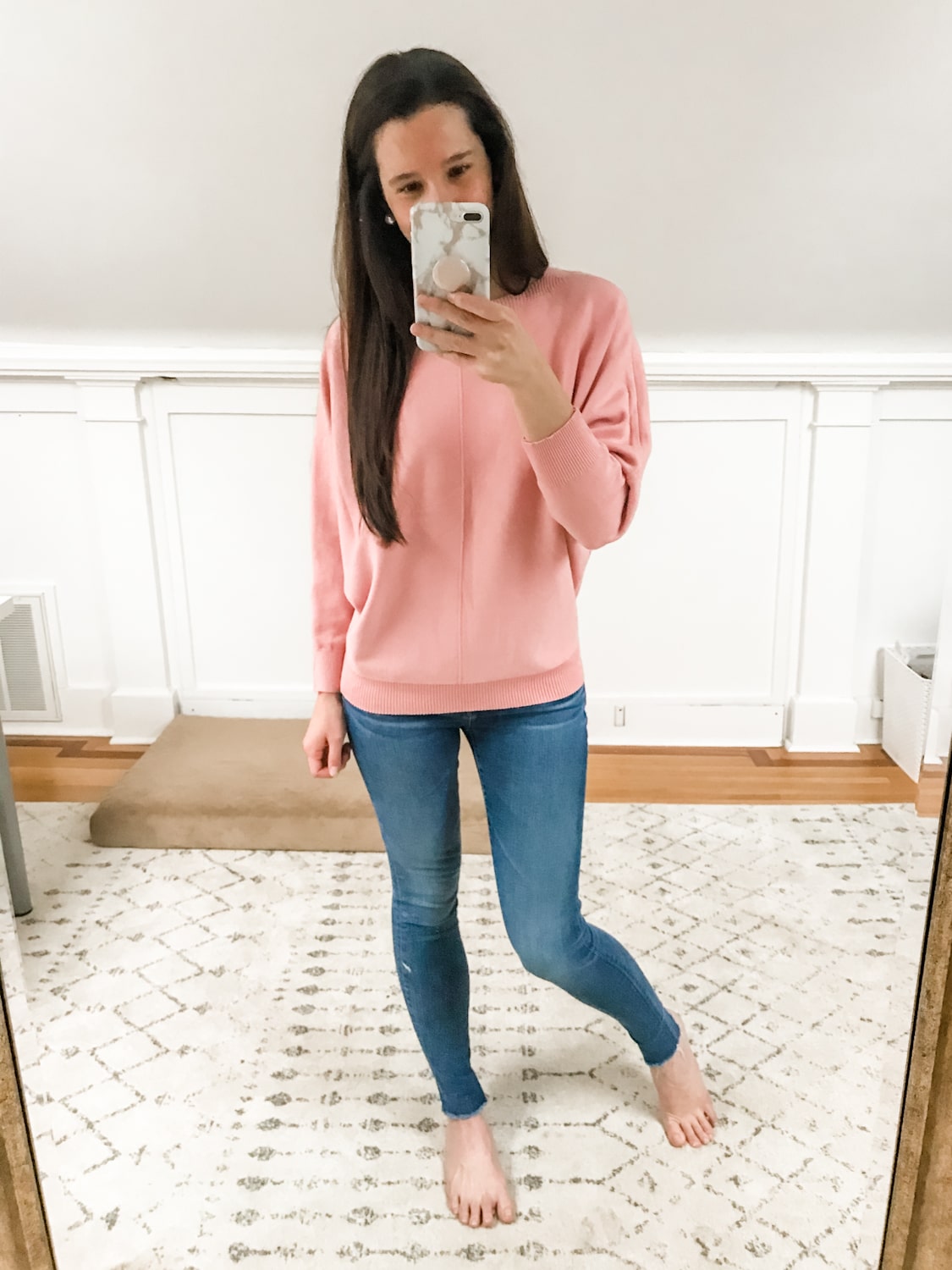 Amazon Ckikiou Womens Batwing Sleeve Pullover Sweater in Pink worn by affordable fashion blogger Stephanie Ziajka of Diary of a Debutante