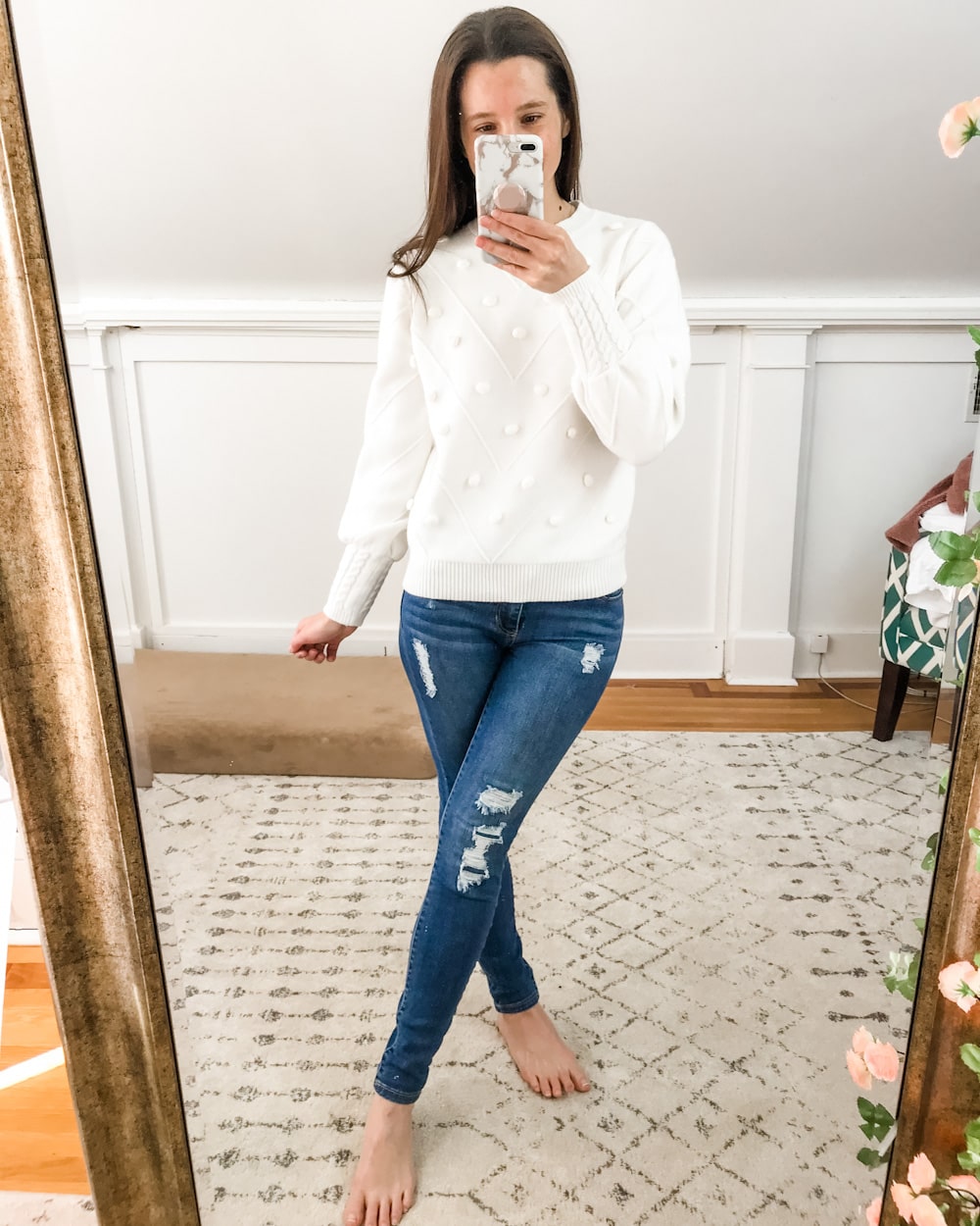 Amazon pom pom sweater worn by affordable fashion blogger Stephanie Ziajka of Diary of a Debutante