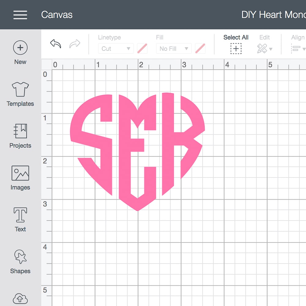 Heart shaped monogram created in Cricut Design Space by DIY blogger Stephanie Ziajka