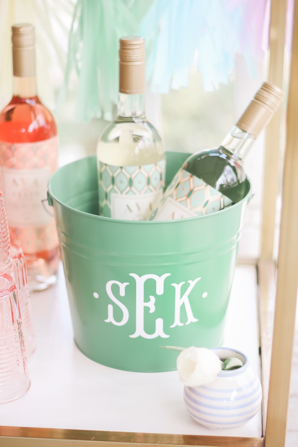 Creative monogram ice bucket alternative by DIY blogger Stephanie Ziajka on Diary of a Debutante