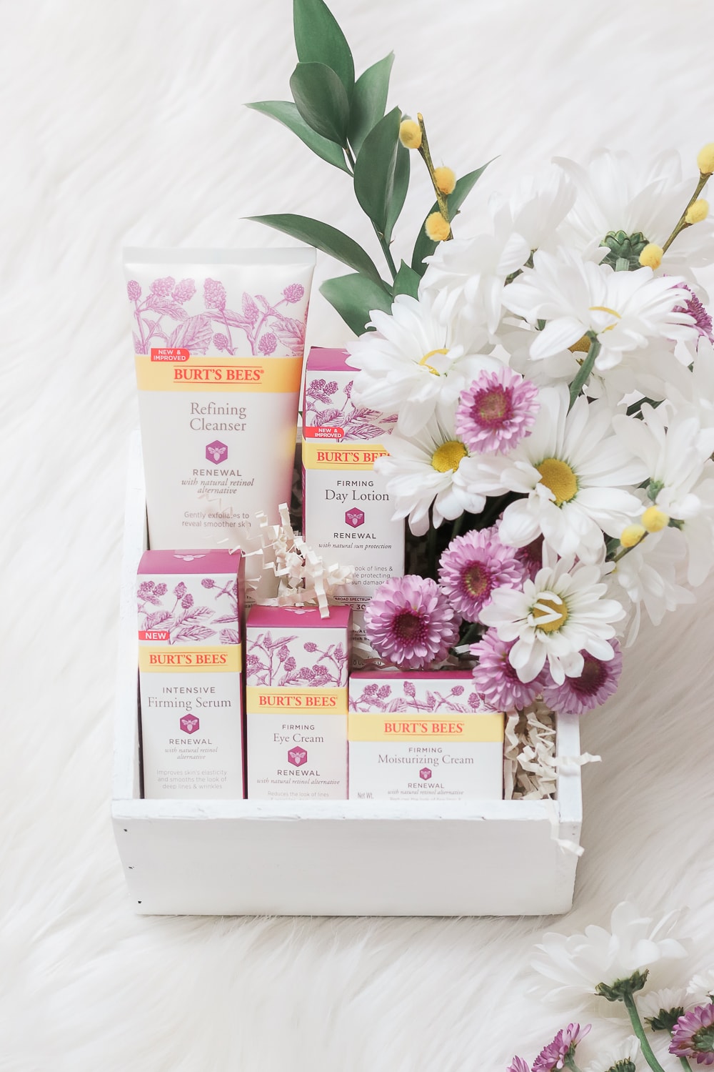 Burt's Bees gift basket featuring products from the Burt's Bees Renewal skincare line by beauty blogger Stephanie Ziajka on Diary of a Debutante 
