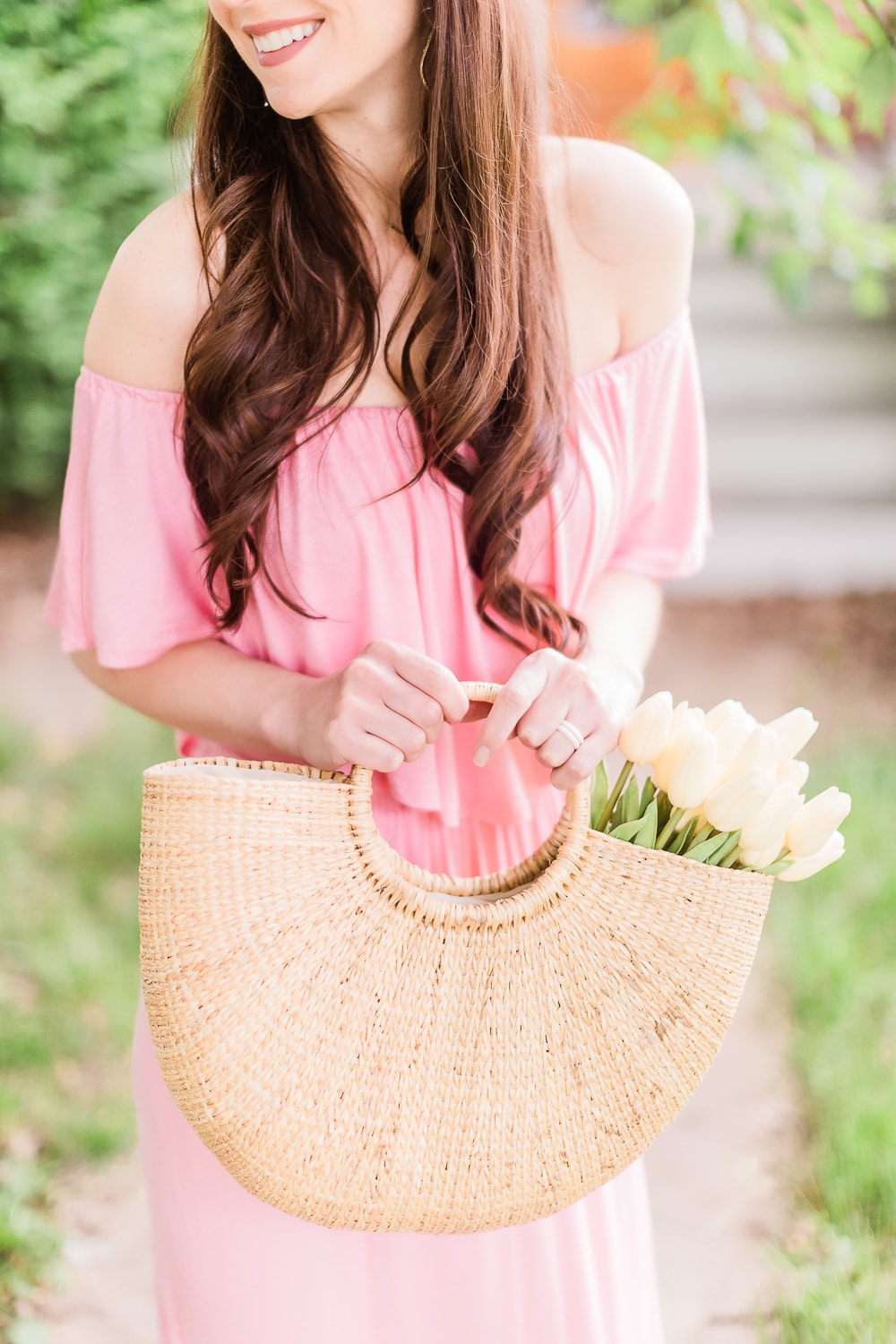 Amazon round handle straw handbag styled by affordable fashion blogger Stephanie Ziajka on Diary of a Debutante