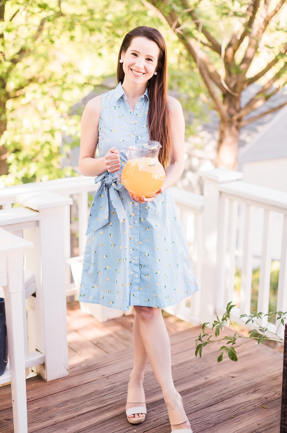 J.Crew Factory lemon print sleeveless tie waist shirtdress styled by affordable fashion blogger Stephanie Ziajka on Diary of a Debutante