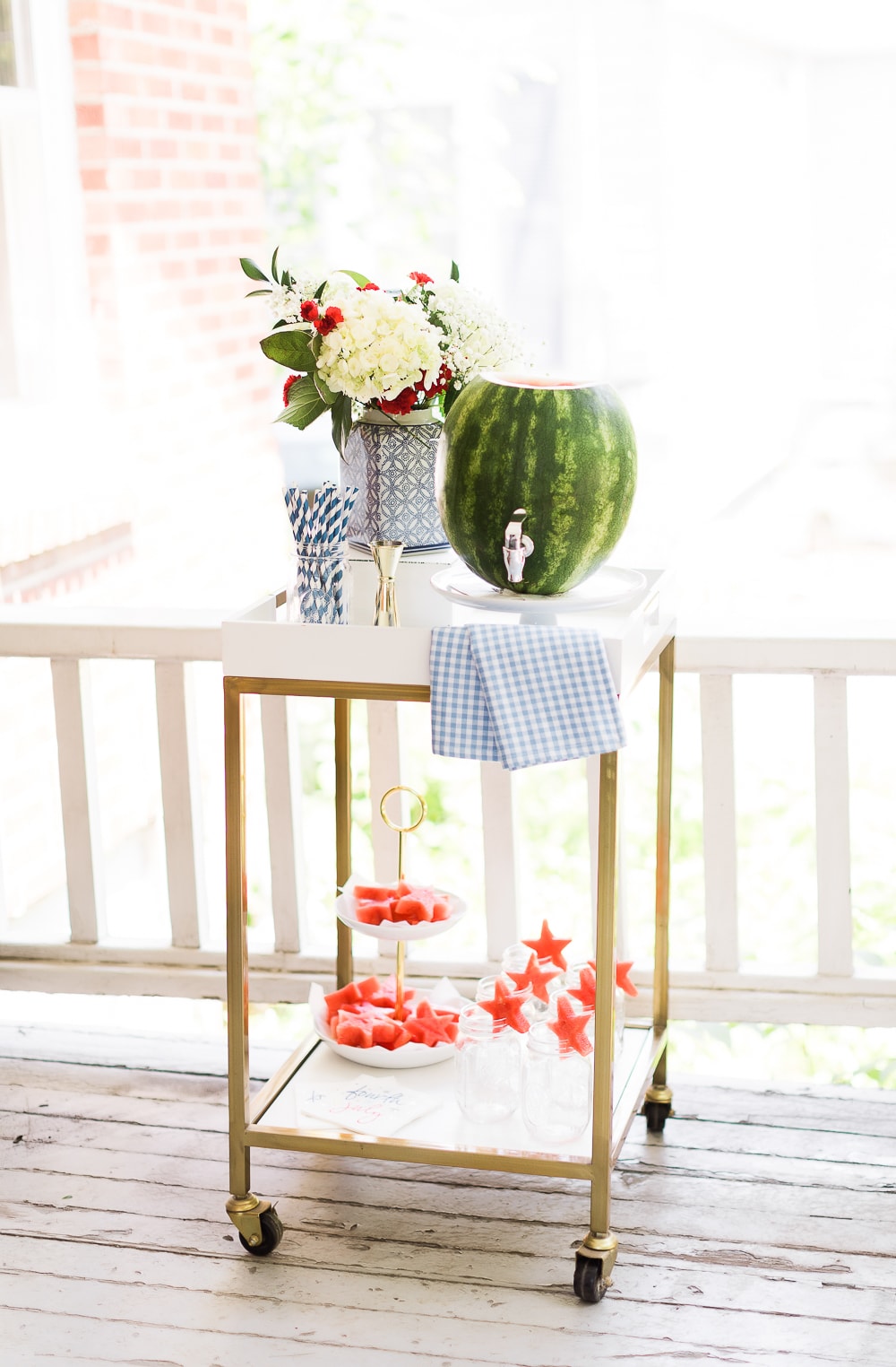 Patriotic bar cart styled by blogger Stephanie Ziajka on Diary of a Debutante