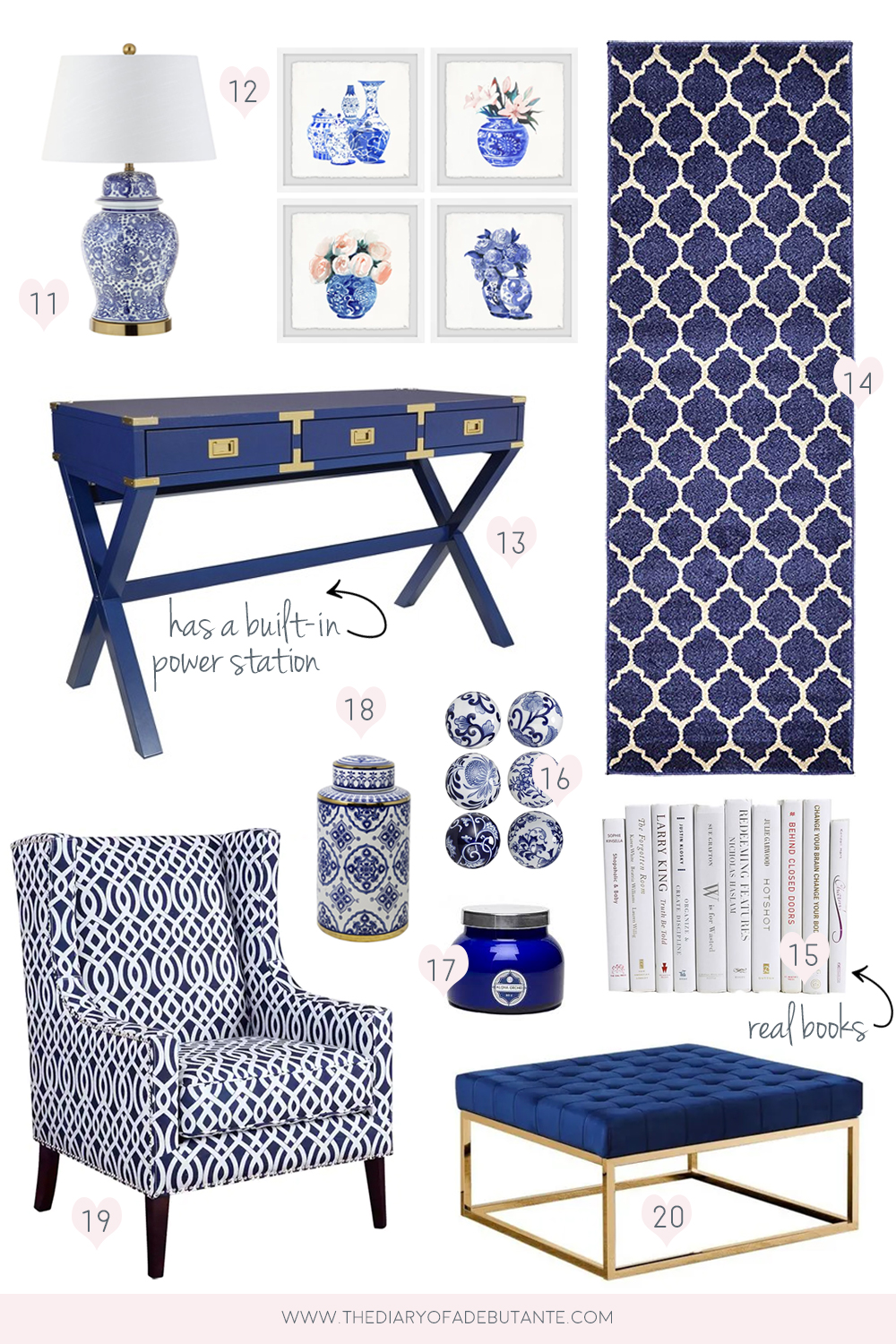 Blue and white home decor inspiration from blogger Stephanie Ziajka of Diary of a Debutante
