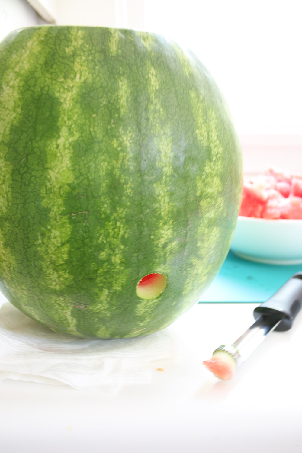 Step 3 of how to turn a watermelon into a keg by blogger Stephanie Ziajka on Diary of a Debutante