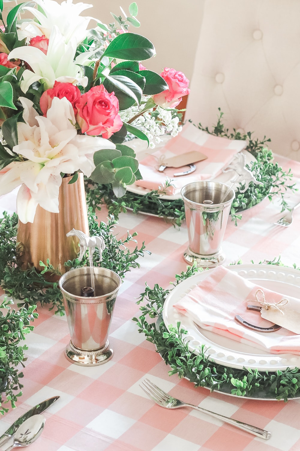 Derby Day table decorations designed by entertaining blogger Stephanie Ziajka on Diary of a Debutante