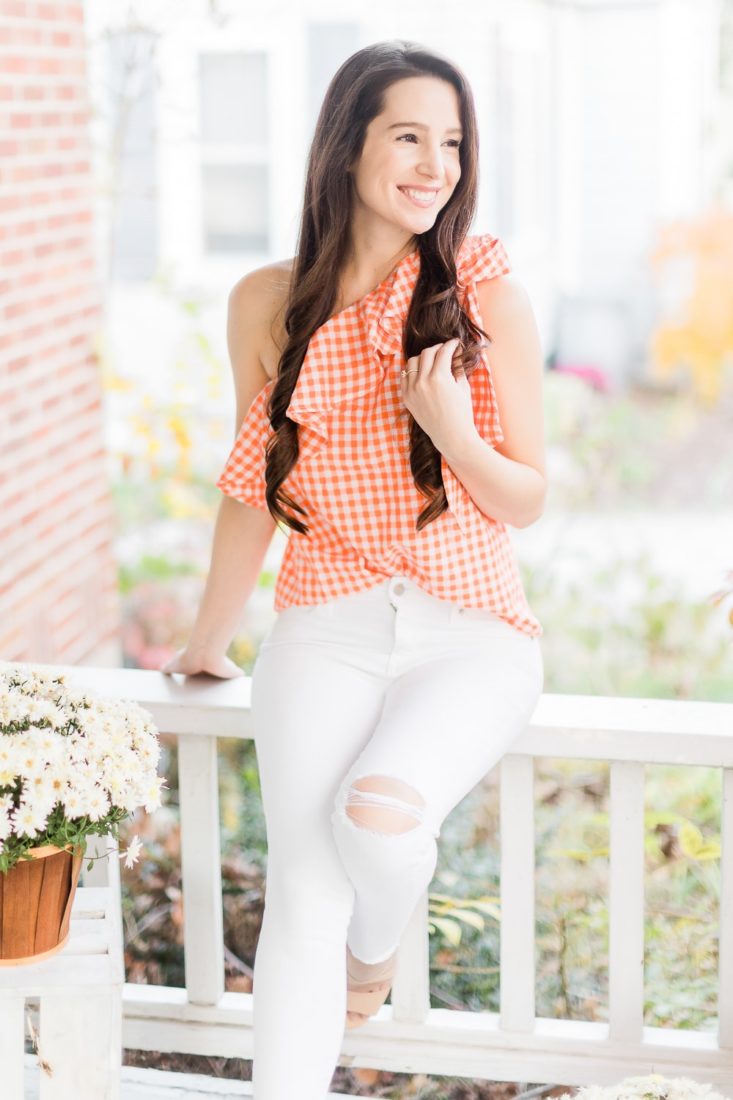Orange Gingham Top Outfit: Preppy Fall Outfit Idea