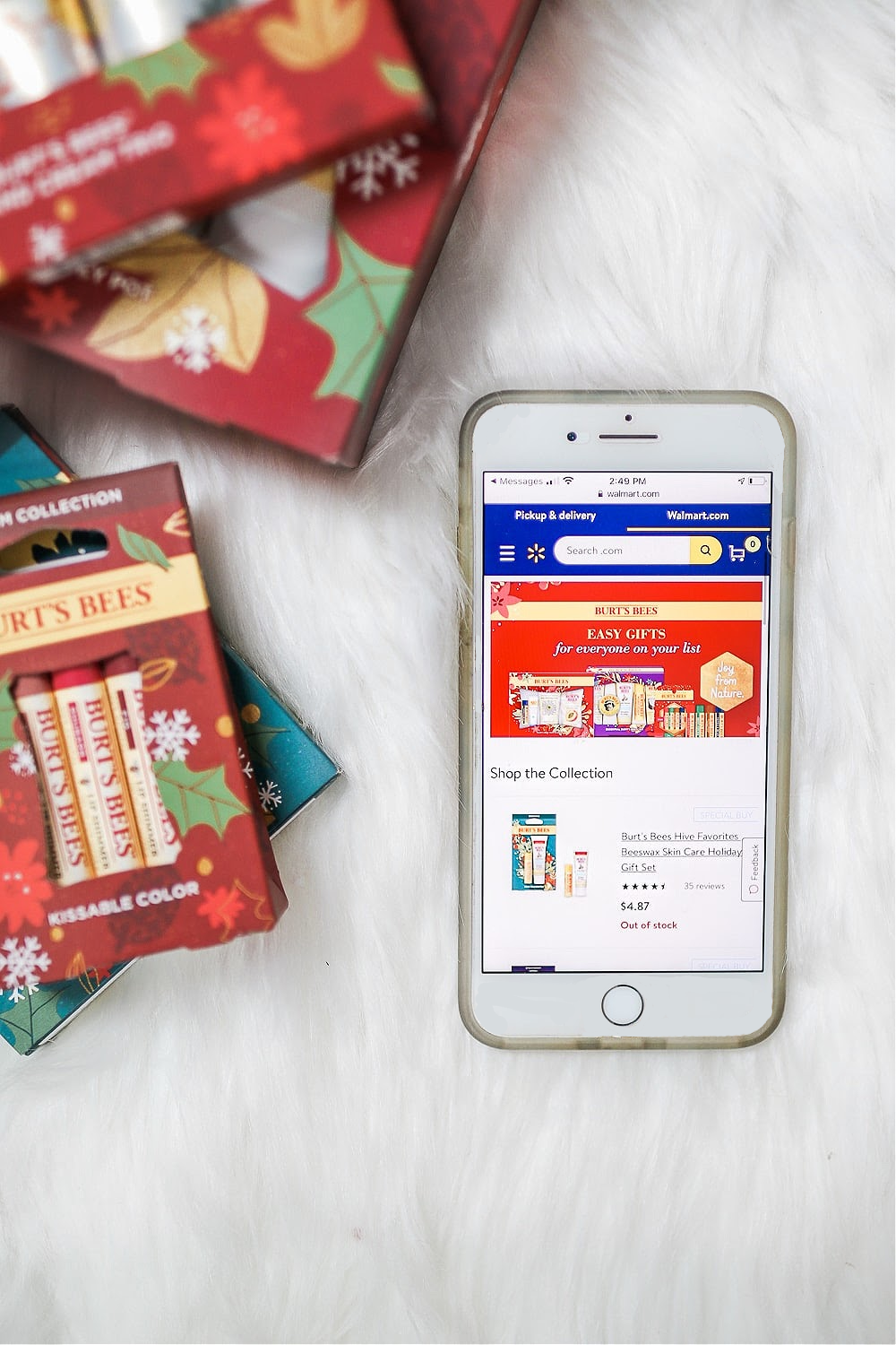Blogger Stephanie Ziajka shows how to use the Walmart app to shop Burt's Bees gift sets and get free shipping on Diary of a Debutante