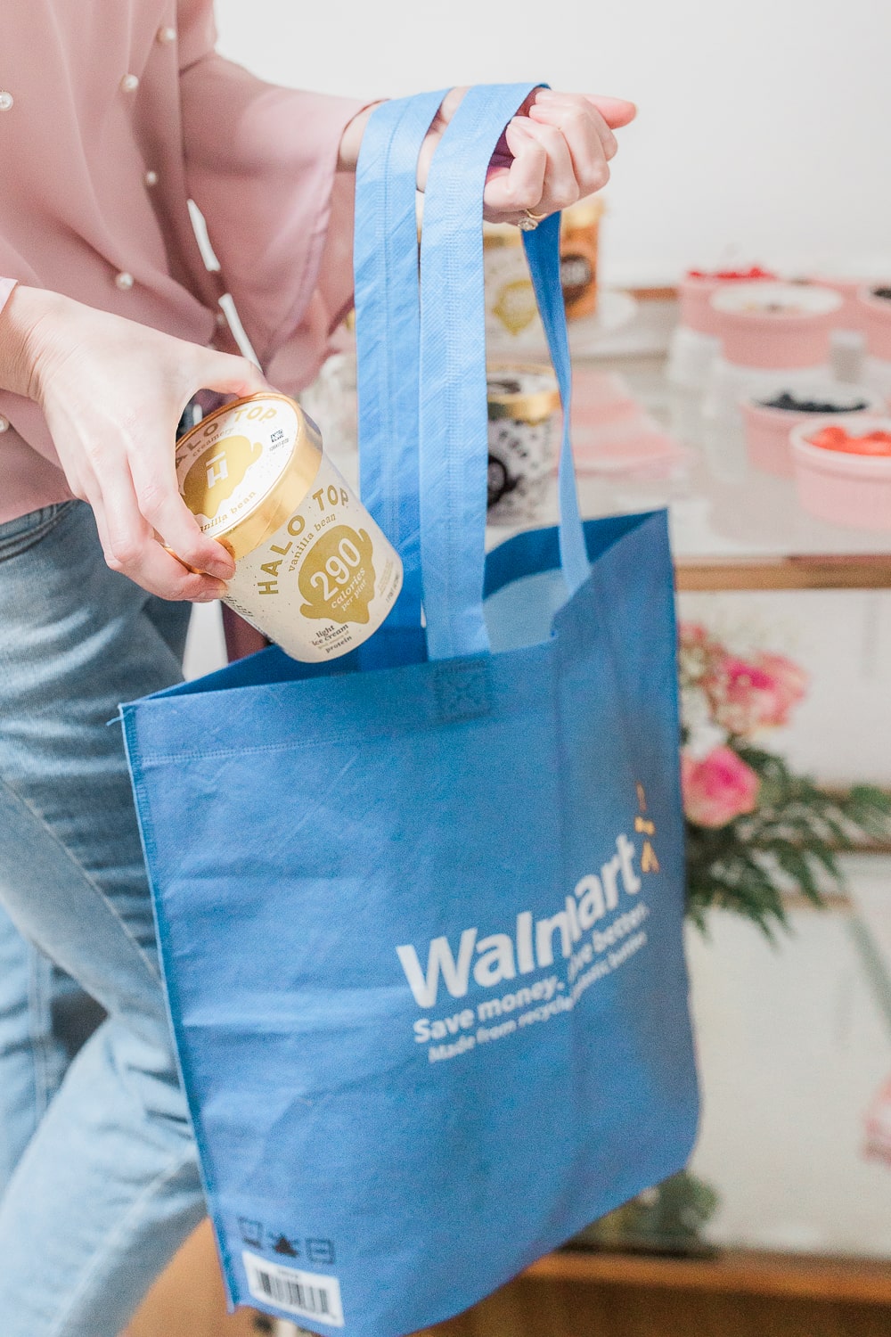 Halo Top Ice Cream and Walmart reusable shopping bag on Diary of a Debutante