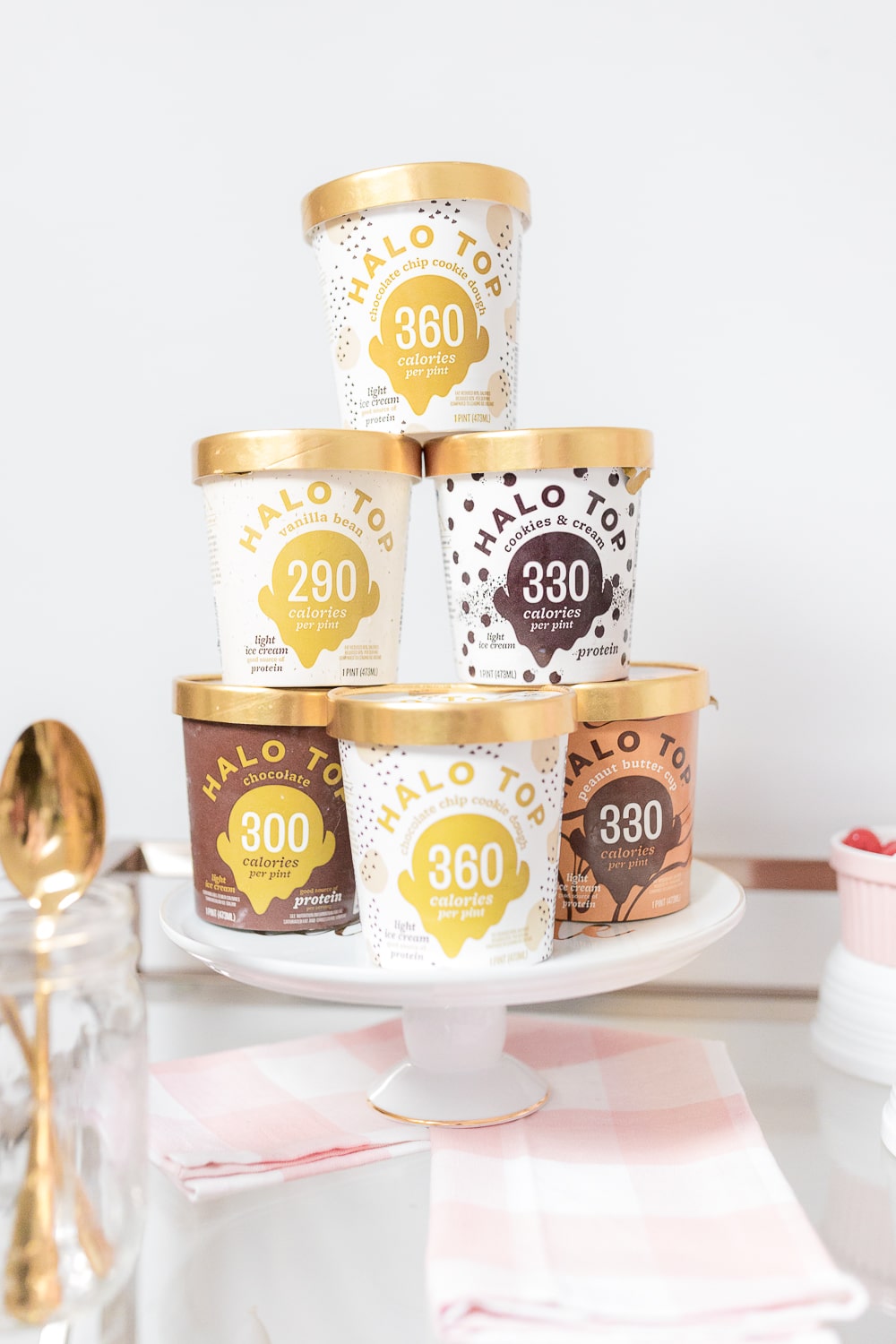 Halo Top low calorie ice cream pint tower on Diary of a Debutante
