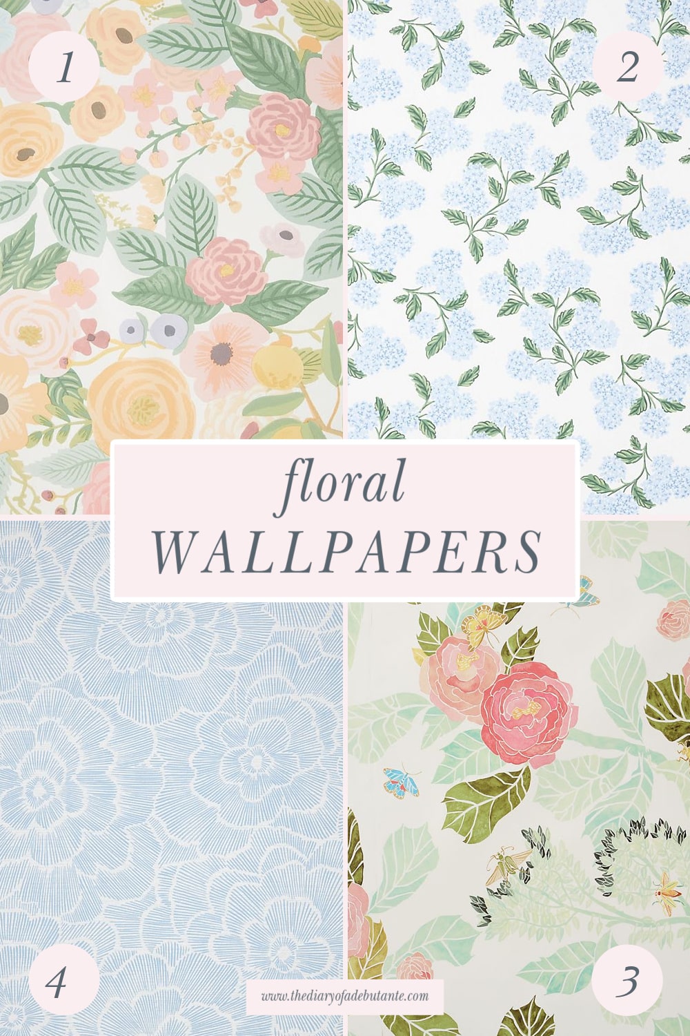 Floral wallpaper ideas for living rooms from blogger Stephanie Ziajka on Diary of a Debutante