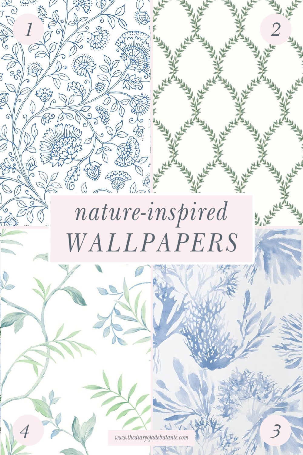 Nature-inspired wallpaper ideas for living room accent wall from blogger Stephanie Ziajka on Diary of a Debutante