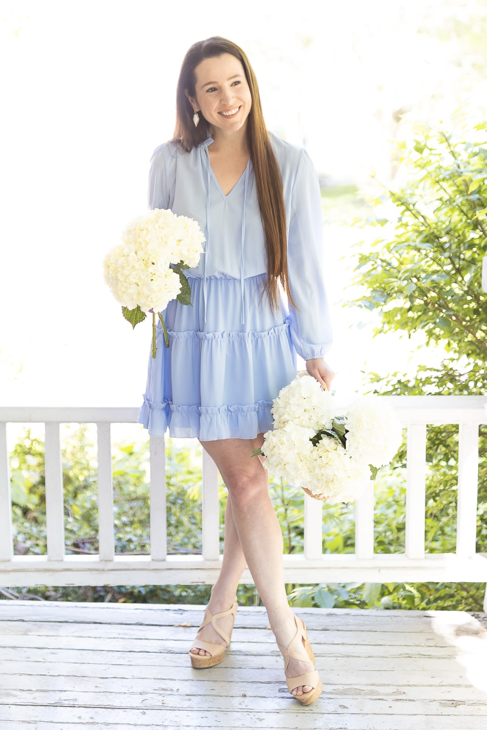 Light blue spring wedding guest dress styled by Amazon fashion blogger Stephanie Ziajka on Diary of a Debutante