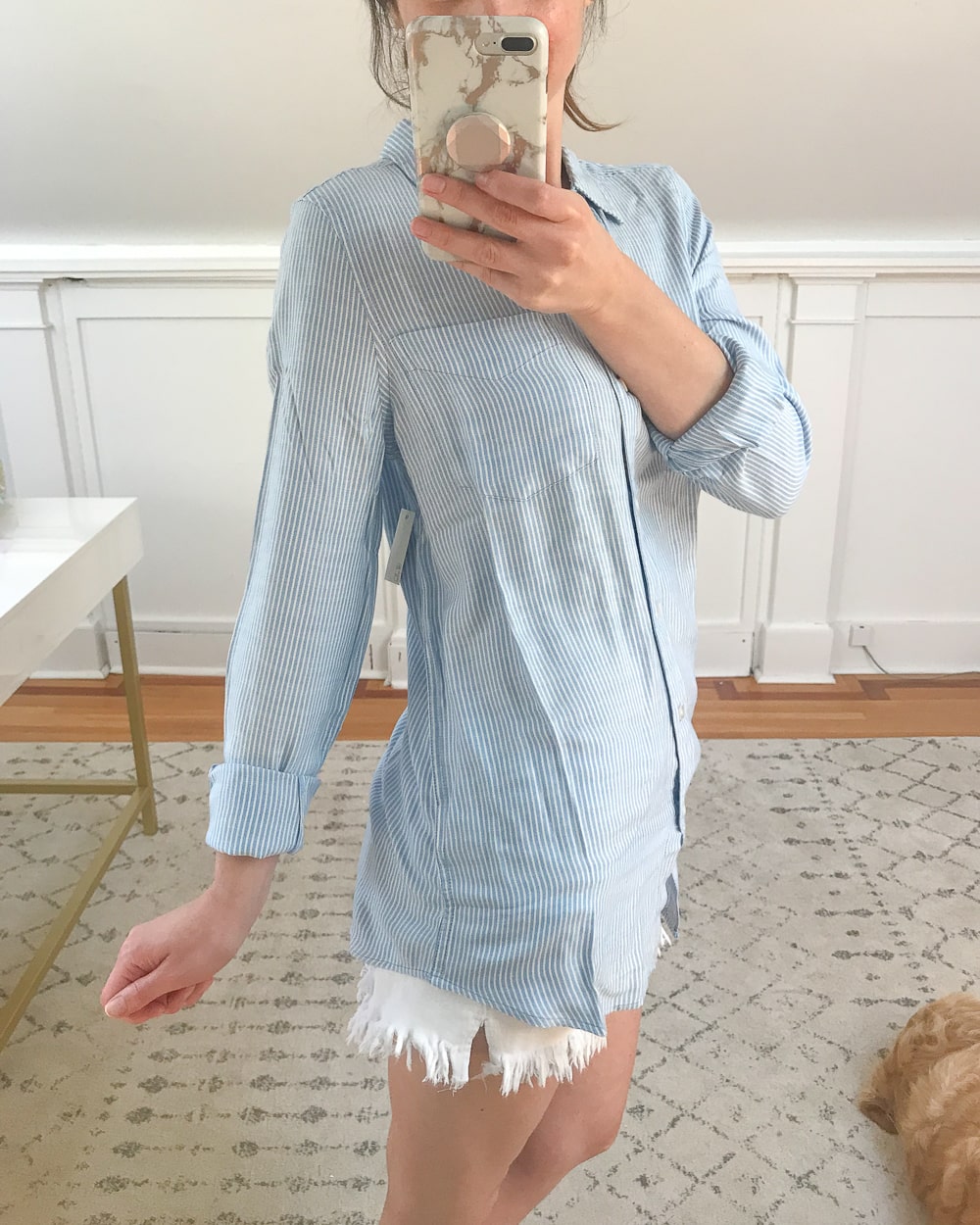 Amazon Long-Sleeve Button-Front Tunic tried on by affordable fashion blogger Stephanie Ziajka on Diary of a Debutante
