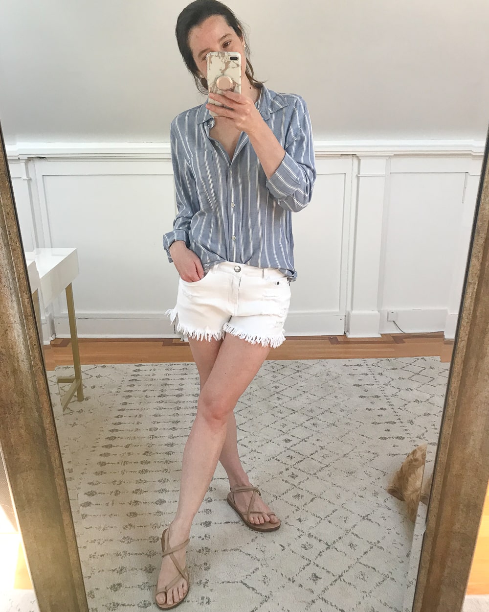 Amazon chambray striped tunic tried on by affordable fashion blogger Stephanie Ziajka on Diary of a Debutante