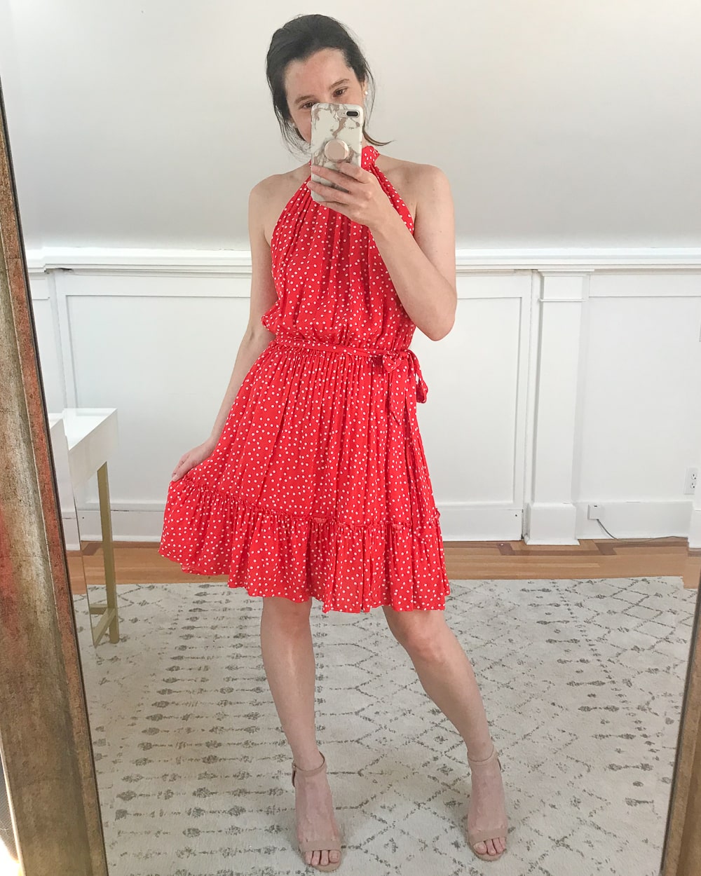Amazon polka dot halter dress tried on by affordable fashion blogger Stephanie Ziajka on Diary of a Debutante