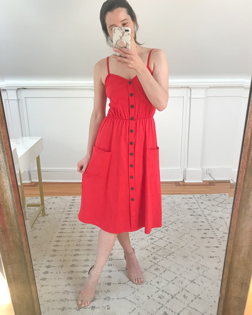 Amazon red 4th of July midi dress tried on by affordable fashion blogger Stephanie Ziajka on Diary of a Debutante