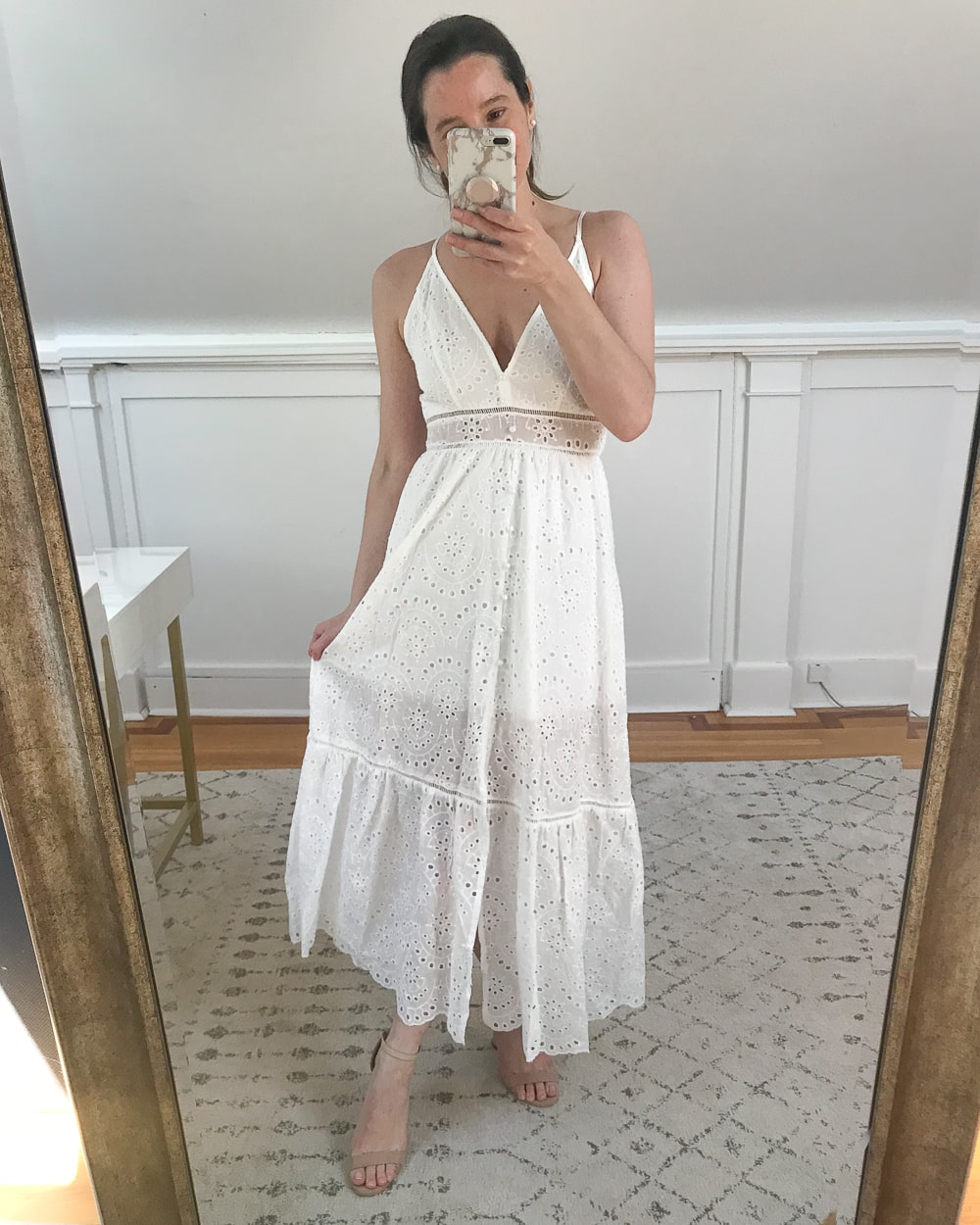 Amazon white lace maxi dress tried on by affordable fashion blogger Stephanie Ziajka on Diary of a Debutante