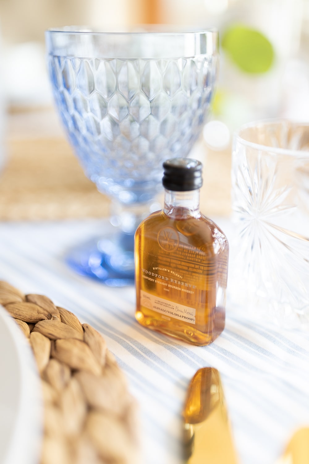 Blogger Stephanie Ziajka used mini Woodford Reserve bottles in her Father's Day tablescape on Diary of a Debutante