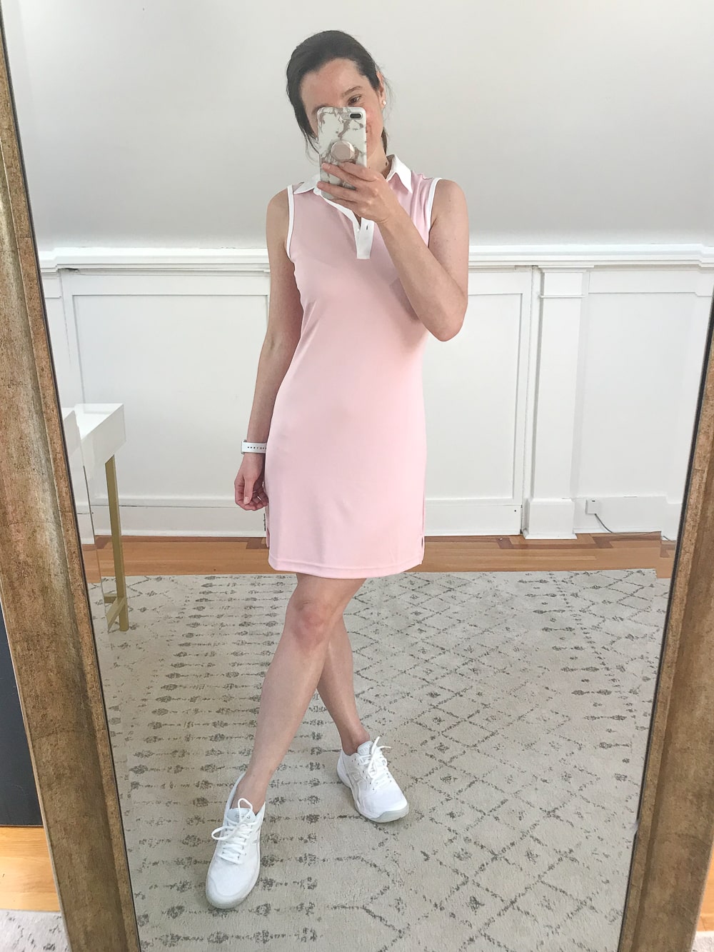 Pink polo tennis dress tried on by affordable fashion blogger Stephanie Ziajka on Diary of a Debutante