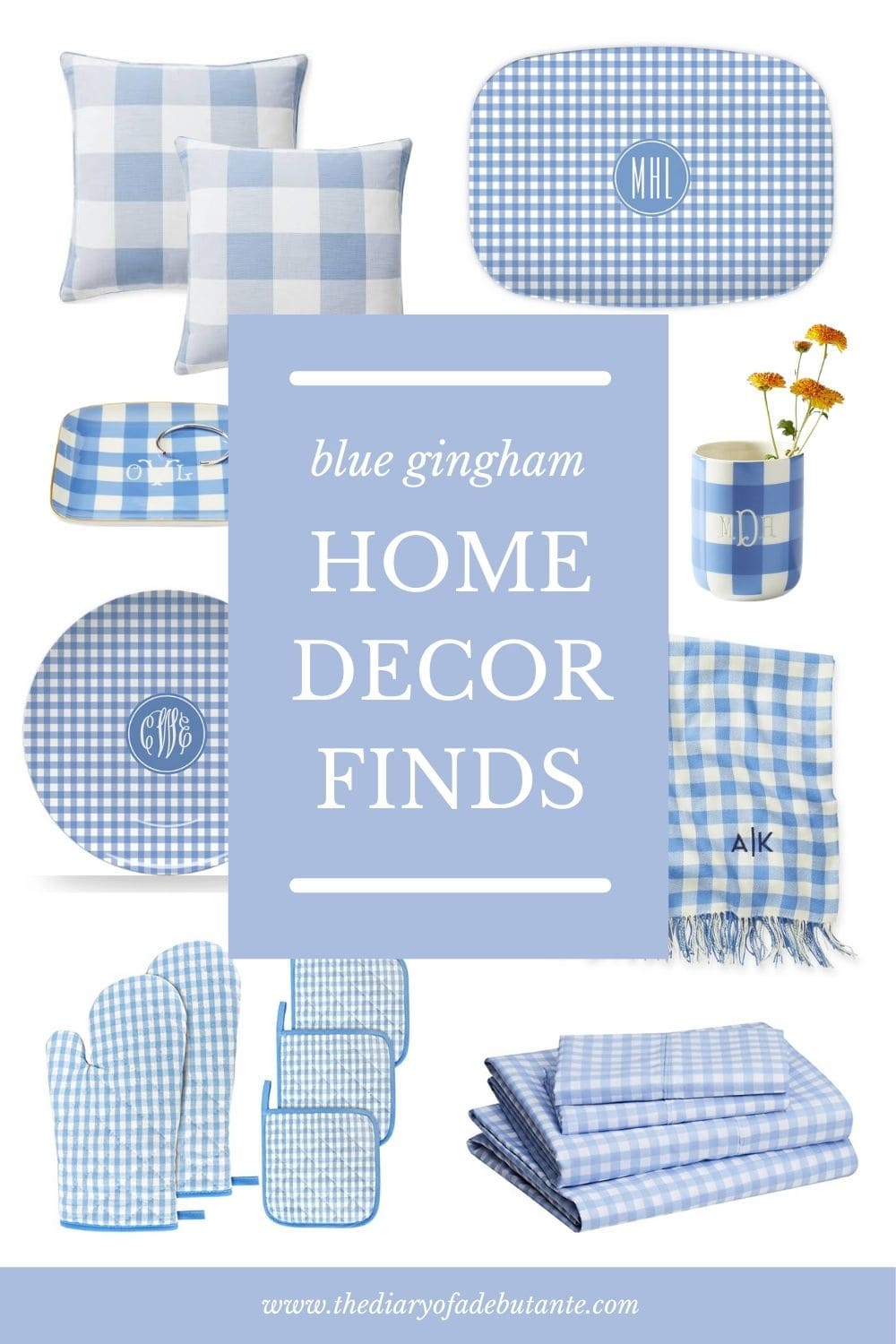 Blogger Stephanie Ziajka rounds up light blue gingham home decor finds for summer on Diary of a Debutante