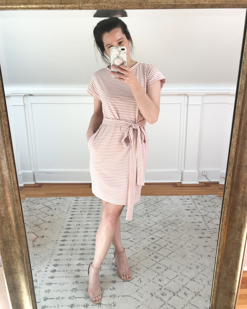 Amazon casual striped dress in dusty pink tried on by affordable fashion blogger Stephanie Ziajka on Diary of a Debutante