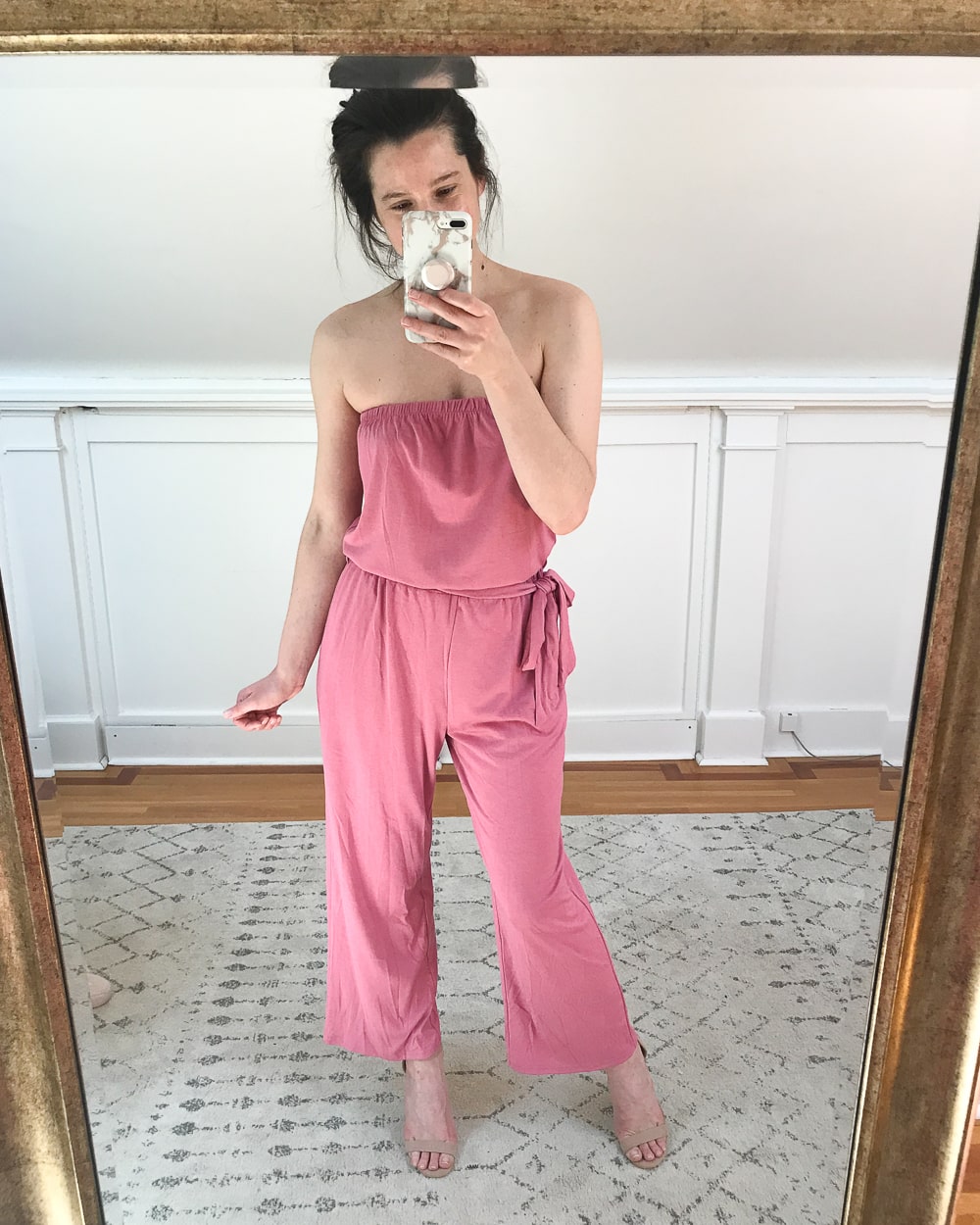 Amazon strapless wide leg jumpsuit tried on by affordable fashion blogger Stephanie Ziajka as part of her Amazon June try-on haul on Diary of a Debutante