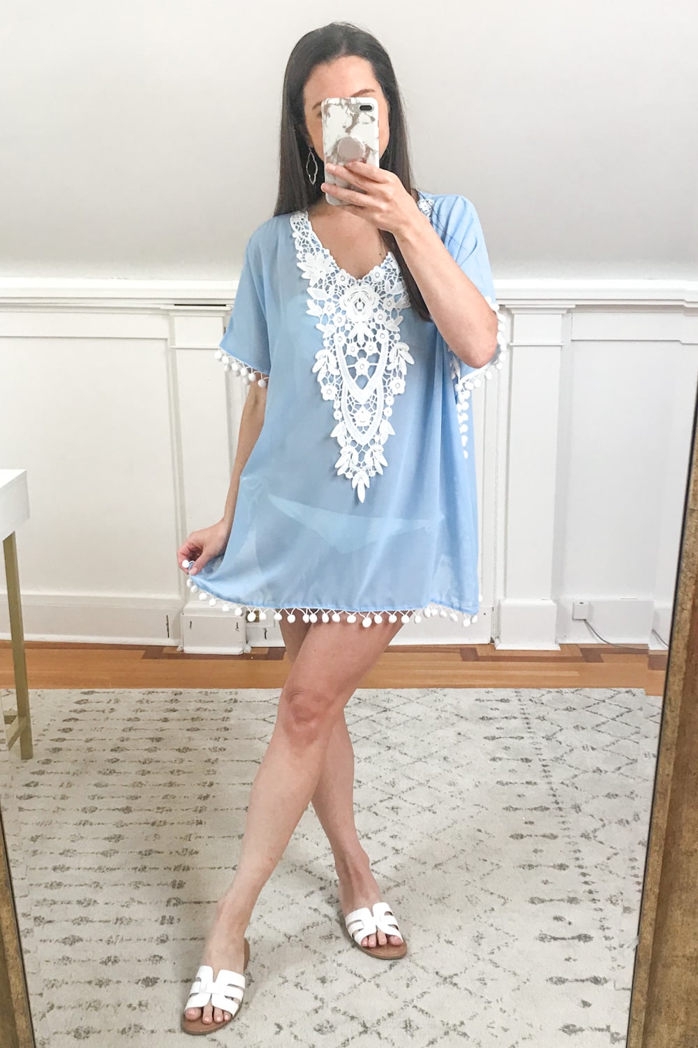 Amazon blue chiffon beach cover-up tried on by affordable fashion blogger Stephanie Ziajka on Diary of a Debutante
