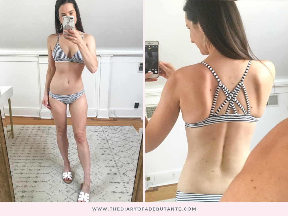 Amazon navy striped bikini tried on by affordable fashion blogger Stephanie Ziajka on Diary of a Debutante