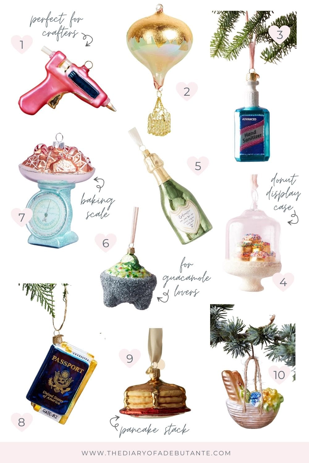 Best Anthropologie Christmas ornaments to give as gifts curated by blogger Stephanie Ziajka on Diary of a Debutante