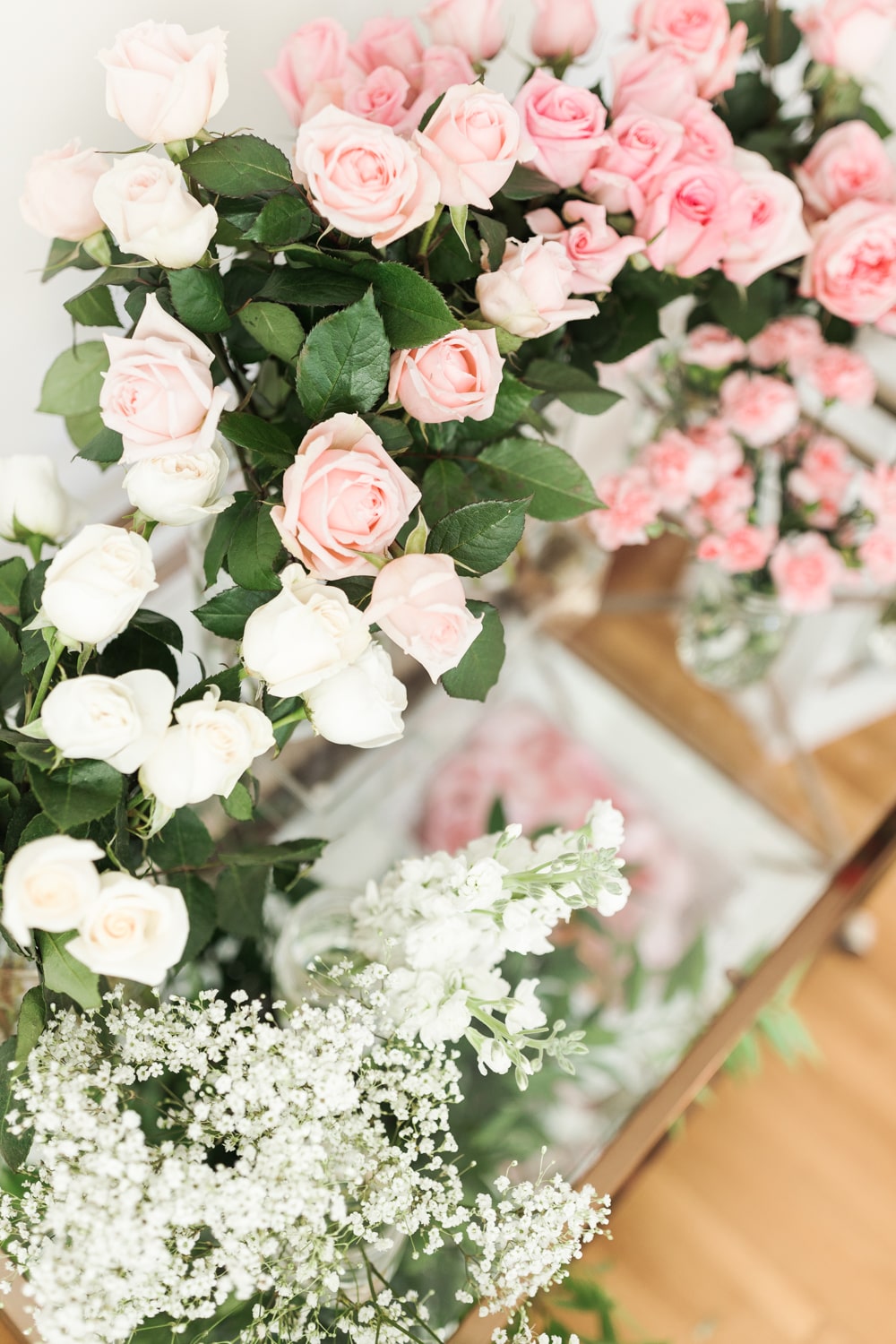 White and pink garden roses from Sam's Club on Diary of a Debutante
