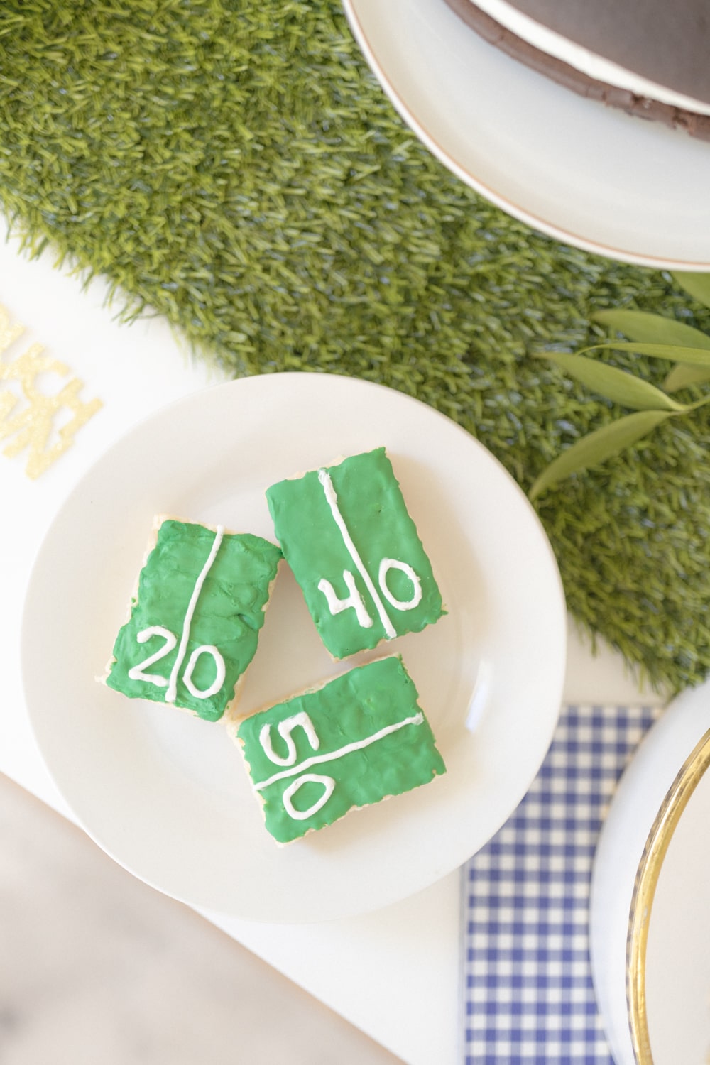 Football field rice krispie treats created by blogger Stephanie Ziajka on Diary of a Debutante