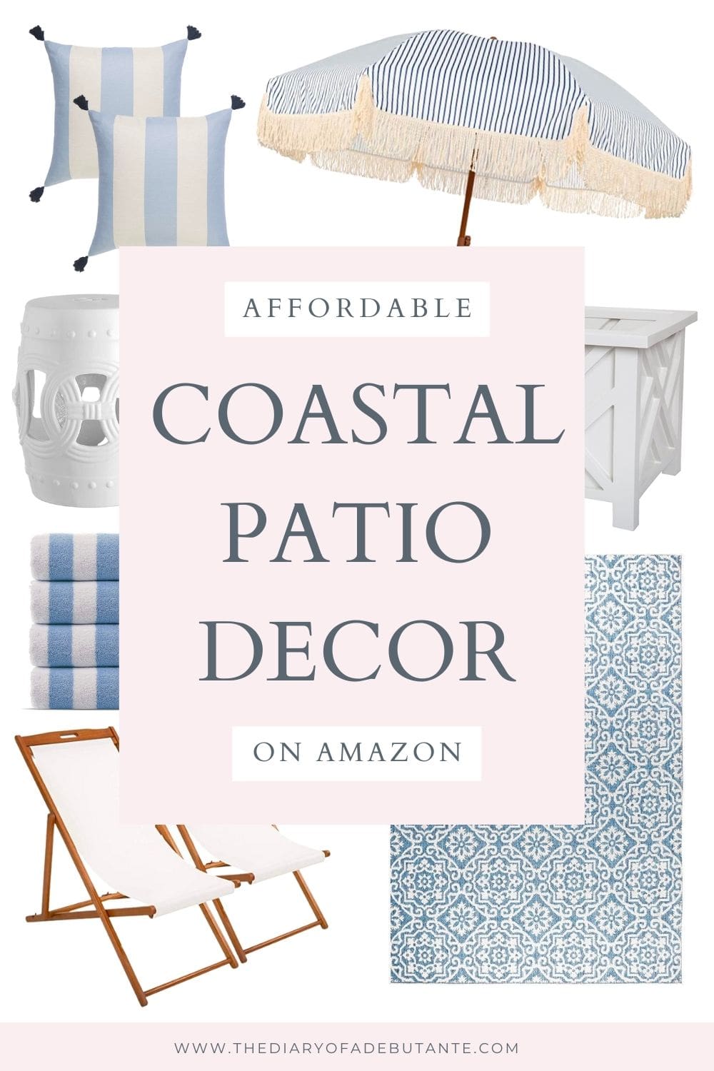 Blogger Stephanie Ziajka rounds up her favorite coastal patio decor from Amazon on Diary of a Debutante