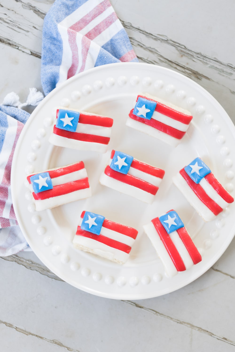 red white and blue rice krispie treats created by blogger Stephanie Ziajka on Diary of a Debutante