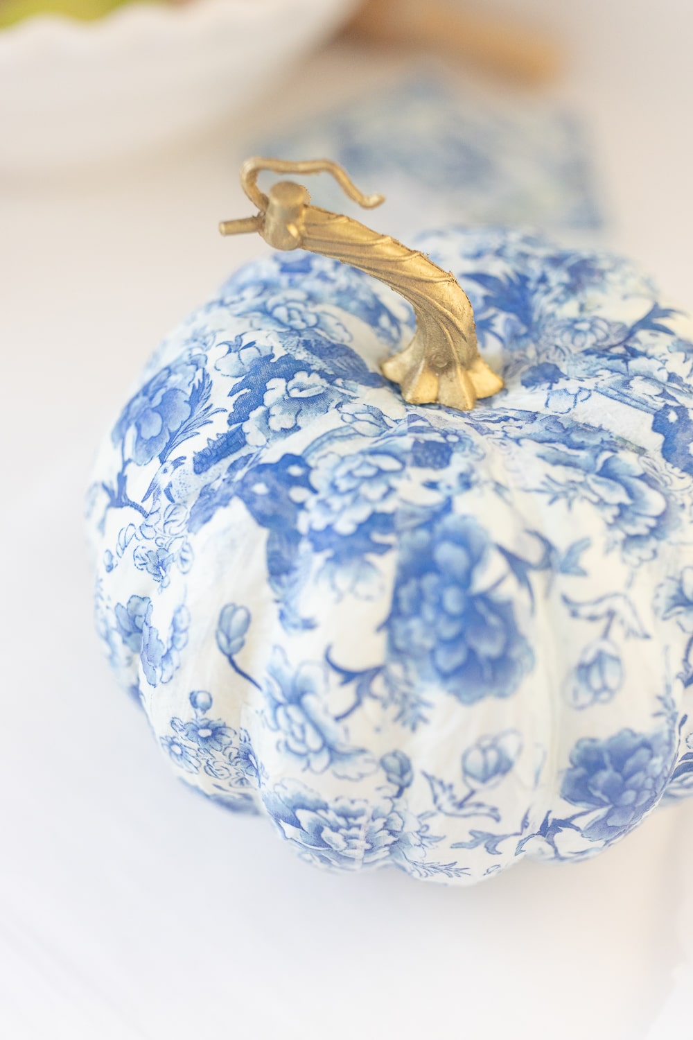 Blogger Stephanie Ziajka shows how to decoupage pumpkins with paper napkins on Diary of a Debutante